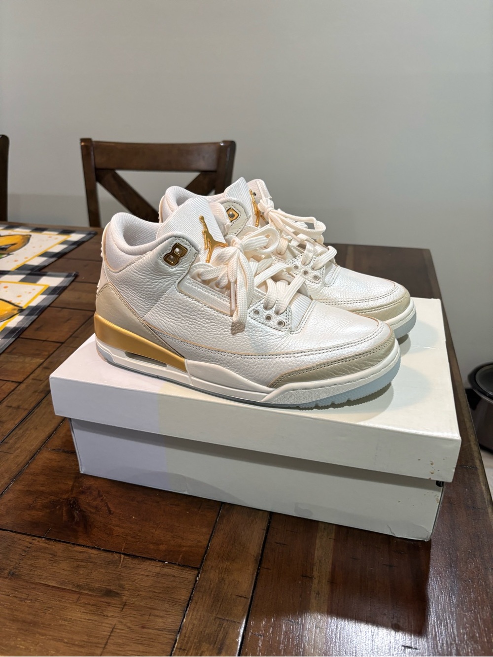 Women’s size 9 Jordan White Sneakers with Gold Accents